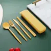 Conjunto Popular de Talheres de Palha de Trigo Amazon para Uso Transfronteiriço, Garfo, Colher e Hashi Conjunto de Quatro Peças Conjunto de Talheres Portátil para Exterior de Três Peças