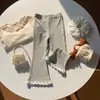 Calças Flare com Renda para Meninas Estilo Primavera/Outono Algodão Canelado Calças Longas Estilo Coreano Emagrecedoras Renda Roupa Íntima Base Elástica Infantil Tendência