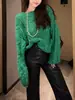 Atuendo de Otoño Moderno Único Hermoso Top de Gama Alta Elegante Juvenil Chic Suéter de Punto Verde para Mujer
