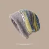 Chapéu Gorro Quente Feminino Outono e Inverno Melard, Gorro de Tricô Pelúcia Retrô, Circunferência da Cabeça Grande, Chapéu de Lã para Clima Frio Emagrecedor de Rosto