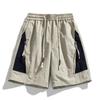 Estilo japonês Estilo Retro Moda Marca Costura Contraste Cor 2024 Verão Novo Estilo Cordão com Zíper Cintura Apertada Calções Decorativos para Homens e Mulheres