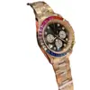 Cor Dourada Pulseira de Diamante Diamante Arco-Íris Movimento Inglês Relógio de Aço Inoxidável Calendário Semana Mostrador de Segundos Danny Road Relógio