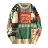 Transfronteiriço Popular Tamanho Europeu Tamanho Grande Patchwork Cor Contrastante Malha Masculina Jacquard Natal Halloween Tendência Fábrica Atacado