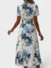 Vestido de Verano 2026 Nuevo para Mujer, Estampado Dulce de Manga Corta, Corte Ajustado, Elegante, Cuello en V, Transfronterizo Europeo y Americano de Amazon