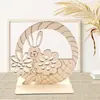 Artesanías de Madera de Pascua, Conejo de Color Natural con Base, Adorno de Atmósfera Festiva, Decoración de Mesa de Fiesta de Madera