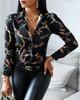 Estación Independiente de Amazon 2022 Primavera y Otoño Europeo y Americano Estampada Color de Contraste Manga Larga Temperamento Delgado Camisa para Mujer