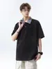 Verão 2026 Novo Estilo Masculino Camiseta Patchwork Xadrez Falsa de Duas Peças Marca Americana Tendência Camisa Polo de Manga Curta Camiseta com Gola para Homens