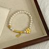 Pulsera de perlas doradas flameadas, pulsera de talle alto, nueva pulsera de cuentas huecas con flor de durazno para mujer