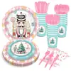 Mm308 Nogal Hada Fiesta de Navidad Festividad Cumpleaños Vajilla 8 Personas Set de 4 Piezas Plato de Papel Vaso de Papel