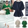 Moda Feminina Europeia e Americana 2025 Camisa de Manga Curta com Decote em V Estilo Linho com Mangas Morcego, Top Versátil Solto Plus Size com Cintura Ajustada