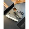 Cross-border 2024 Novo couro de bezerro cabeça redonda salto plano sapatos casuais masculinos de negócios leves tênis de moda sem cadarço