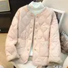 Foto Real de Casaco de Algodão Cashmere Rosa 2025 Inverno Novo Estilo Coreano Acolchoado Gola Redonda Forro de Cashmere Jaqueta para Mulheres