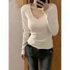 Tricô com Gola Cinza para Mulheres 2024 Início do Outono Sexy Slim Fit Peça Básica de Manga Longa Tamanho Único