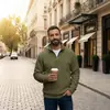 2025 Nova Moletom Casual Patchwork de Manga Longa com Zíper Meio e Bolso de Lã Cor Sólida Europeu e Americano Comércio Exterior para Homens