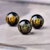 (Texto del Sutra del Mantra de la Luz Dorada) Ágata Roja y Negra Sellado en Oro Grabado Redondo Cuentas Sueltas Pulsera DIY Cuentas Bodhi