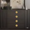 Manija de Puerta de Mueble, Estilo Chino Nuevo, Manija Sólida de Lujo para Armario de Ropa, Placa Redonda Amarilla con Patrón de Nube, Manija Redonda de Doble Apertura Dragón y Fénix