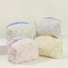 Bolsa de Maquiagem Acolchoada Floral Grande Capacidade Armazenamento de Algodão Necessaire Estojo de Lápis Xadrez Bordado Transfronteiriça Ins para Mulheres