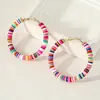 Novos Brincos de Argola com Peças de Cerâmica Macia Coloridas Misturadas Estilo Hip Hop Europeu e Americano Brincos Exagerados em Formato de C para Mulheres