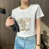 Camiseta de algodón mercerizado para mujer, estilo coreano, reductora de edad, manga corta, cuello redondo, estampada con Mickey, holgada, casual, para primavera y verano
