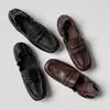 Zapatos Planos de Piel de Cabra Suave con Punta Cuadrada para Mujer, Nuevo Estilo Otoño e Invierno, Mocasines de Cuero Genuino de Caña Baja para Mujer, Zapatos Pequeños de Cuero