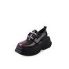 Zapatos de Cuero Gruesos de Cuero Genuino Estilo Británico Negros con Plataforma de Cuña Patentada Zapatos Perezosos para Mujer Primavera 2025