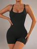 Traje de yoga todo en uno, sexy, de Amazon Thread, color sólido, cuello cuadrado, manga corta, entrepierna en T, traje deportivo para mujer