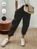 Pantalones Acampanados de Algodón y Lino Elástico de Cintura Alta con Bolsillos Sueltos Cortos para Mujer - Ropa Transfronteriza Europea y Americana de Amazon