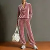 2026 Ropa de Mujer Europea y Americana Sitio Independiente de Amazon Cuello con Volantes Terciopelo Manga Larga Moda Casual Holgado Traje Ropa para el Hogar