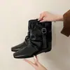 Botas de cuero elegantes y plisadas de punta cuadrada de caña media, de moda 2026, para otoño e invierno, con tacón grueso, para mujer