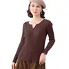 Cárdigan de Punto Canalé Francés para Mujer Chaqueta Corta Suéter Cuello Tijera Manga Larga Moda Chic Ropa de Abrigo Suéter