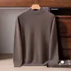 Suéter de Cashmere 100% Puro de Luxo para Homens, Fio Floral, Gola Semi-Alta, Casual de Negócios, Tricô de Caimento Solto, Camisa de Base