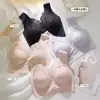 Sutiã feminino fino e sem aro, recém-atualizado, com suporte traseiro fixo integrado, projetado para fazer bustos grandes parecerem menores, apresentando renda e respirabilidade.