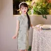 Vestido Cheongsam Melhorado Estilo Chinês para Meninas Vestido de Verão 2025 para Crianças Maiores Vestido Retrô Estilo Chinês Vestido de Princesa Infantil