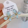 Banho de Ouro Real, Coleção Série Azul Moda Coreana e Japonesa, Brincos de Esmalte com Efeito Gotejante para Mulheres, Novos Brincos e Acessórios de Luxo Leve Nicho