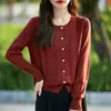 Cárdigan de Lana Fina con Botones Dorados, Nueva Chaqueta de Punto de Cuello Redondo de Manga Larga Otoño/Invierno para Mujer, Top Versátil de Alta Gama