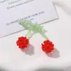Fofo Tecido com Contas Folhas Verdes de Frutas Cereja diy Acessórios Acrílicos Brilho Brincos de Meninas Material Atacado