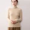 Suéter de cashmere puro com gola alta integrada sem costura, suéter pullover feminino, novo suéter canelado slim fit de outono e inverno