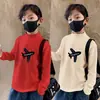 Y2195 # Camiseta Básica de Veludo com Gola Alta Meia-Manga para Meninos 2025 Novo Estilo Primavera e Outono Tops de Desenho Roupas Infantis