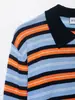 Suéter de Punto Rayado Estilo Europeo y Americano 2026 para Mujer, Ropa de Primavera para Mujer, Cuello Polo, Bloques de Color, Sensación Casual y de Alta Gama