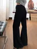 Jeans acampanados negros no ajustados para mujer, talla grande de otoño, holgados y adelgazantes, elásticos, adecuados para tipo de cuerpo pera
