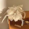Presilha de Garra Flor de Pena Estilo Coreano para Mulheres Tamanho Grande Presilha de Cabelo Pérola Grampo de Cabelo Presilha Tubarão de Alta Qualidade Acessórios de Cabelo Atmosféricos Acessórios de Cabeça