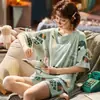 Pijama para Mujer Verano Manga Corta Shorts Talla Grande Traje Estilo Coreano Niñas Dulce Lindo Dibujos Animados Ropa de Casa de Verano para Mujer