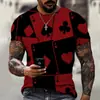 Camiseta de Comercio Exterior para Hombre con Estampado 3D Único y Divertido de Serie de Cartas de Póker, Cuello Redondo, Manga Corta, Estampado de Moda Urbana
