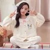 Pijama de Niña Estilo Princesa Primavera y Otoño Manga Larga Pantalón Largo Cuello de Encaje Infantil Cardigan Ropa de Casa Algodón Nube Conjunto de Dos Piezas