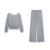 Foto Real do Novo Conjunto de Duas Peças Casual de Calça Larga, Blusas de Ombro a Ombro Soltas na Cintura, Moletons para Outono e Inverno de 2025 para Mulheres