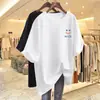 Camiseta de Manga Curta Estilo Novo 2026 para Mulheres, Top de Comprimento Médio, Roupas Femininas Soltas Plus Size, Top de Verão para Mães de Meia-Idade que Cobre a Barriga