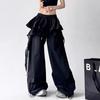 Pantalones de pierna ancha holgados de moda hasta el suelo con inserciones de encaje y diseño de falda superpuesta para un look casual dulce y fresco para el trabajo