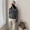Nueva Ropa de Punto Jacquard Retro con Cuello para Mujer Otoño e Invierno, Ropa de Punto Versátil Casual Holgada para Mujer, Tops para Ropa Interior y Exterior para Mujer