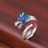 Anillo de plata S925 Rey Ciervo Dorado estilo medio-antiguo goteo de aceite Bestia Rui Dragón Fénix Anillo abierto joyería de plata para hombres y mujeres