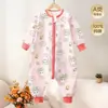 Saco de dormir infantil de algodón puro, pijama de una pieza para bebé para todas las estaciones, ropa de casa para bebé con piernas separadas, ropa de dormir con cremallera de tres vías anti-patadas